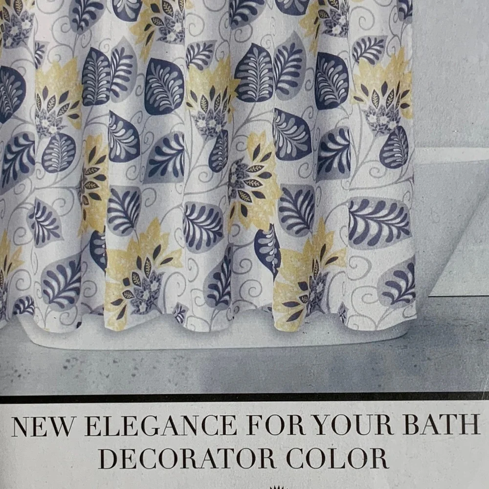 Shower Curtain Fabric Botanical Leaf Print Multicolor Blue Black Grey Yellow